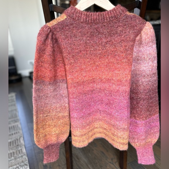 Alison Joy Kayla Puff Sleeve Pullover sweater pink orange ombré size XS - Picture 14 of 14